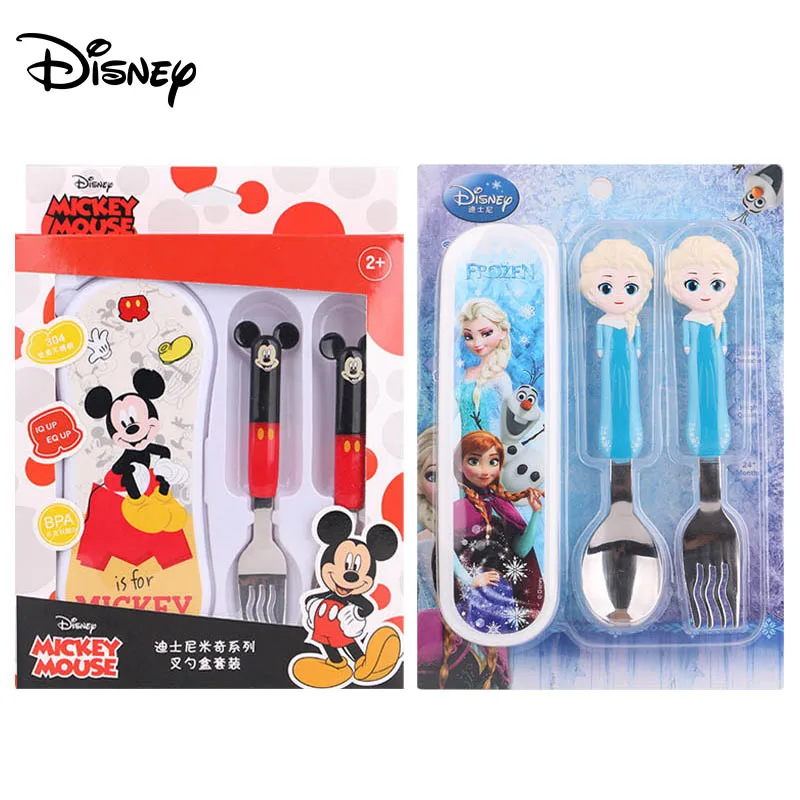 Vaisselle enfant Disney acier inoxydable cuillère bébé portable apprentissage à manger cuillère bébé entraînement cuillère ensemble de fourchettes