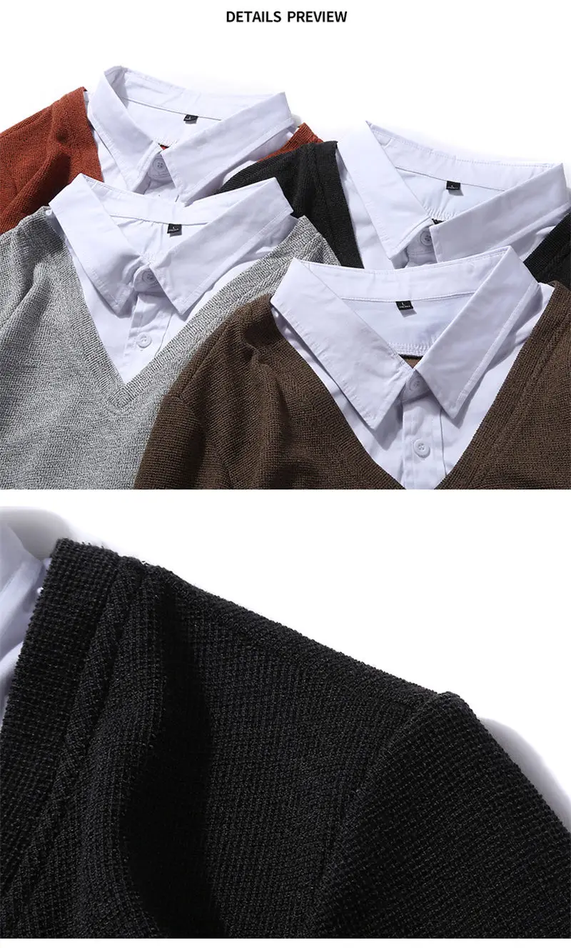 2019 New Fashion Simulation 2 Sweatshirts Male Solid Hoody False 2PCS Hoodies Men Shirt Collar Autumn Spring Winter Streetwear 10