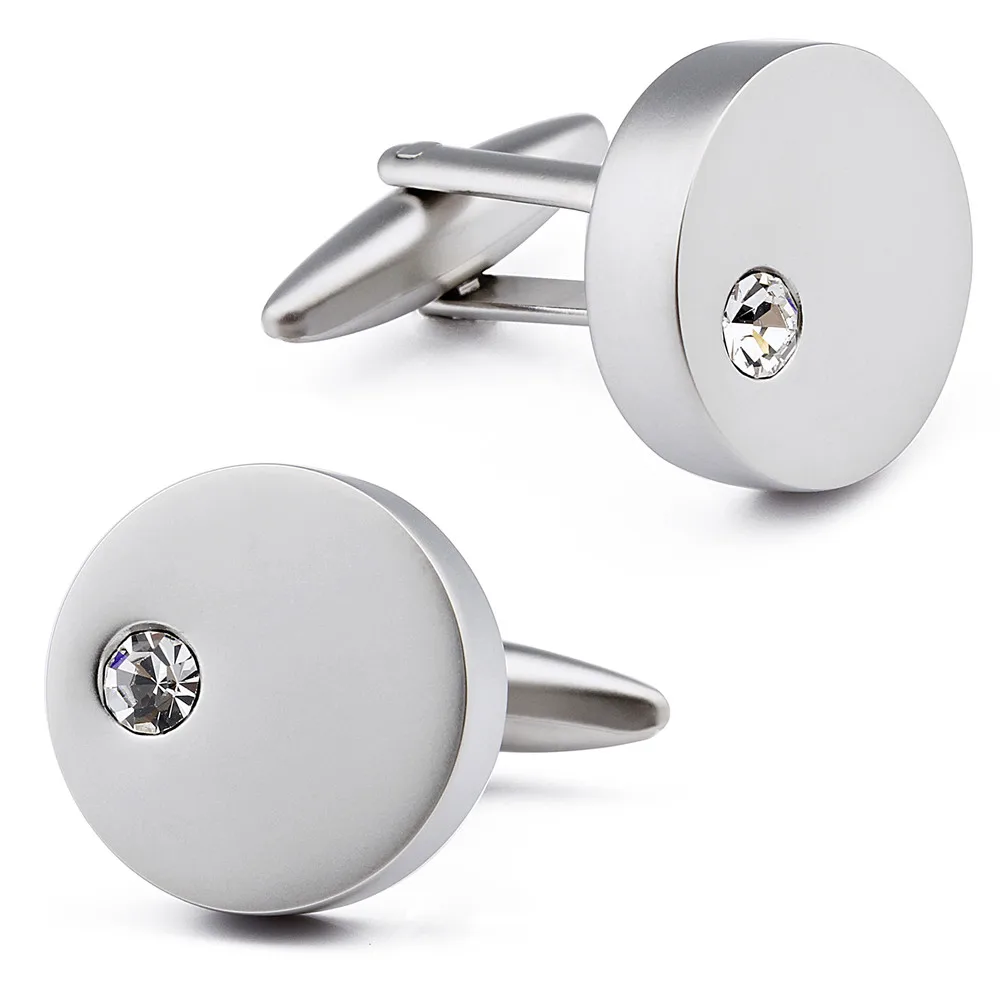 HAWSON Brand Classic Round Crystal Cufflinks Silver Plated Men