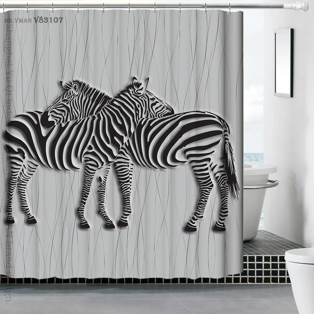 Cartoon Printed Bathroom Shower Curtains Polyester Fabric Curtain