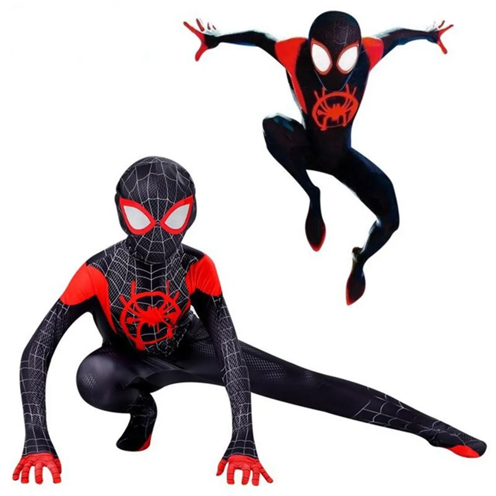 Детский костюм Человека-паука в стихах паука Майлза Моралес Косплей Костюм Zentai Человек-паук узор Боди Комбинезоны