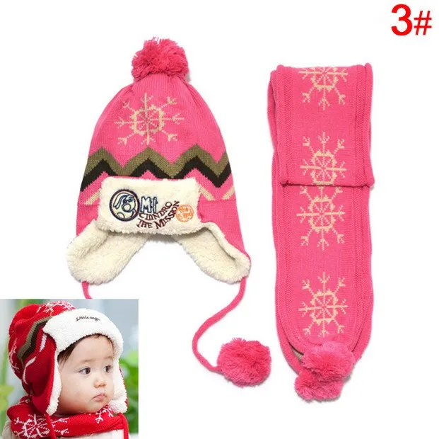 Бархатные вязанные шарф и шапка, зимняя Защитная теплая Кепка для ушей, детская шапка для мальчиков и девочек, 1 комплект = шапка+ шарф - Цвет: Розовый