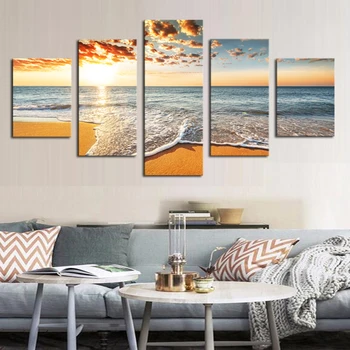

Sunset Sea Modern Home Wall Decor Canvas Picture Art Hd Print Painting On Canvas For Home Decoration Unframed 5 Pieces