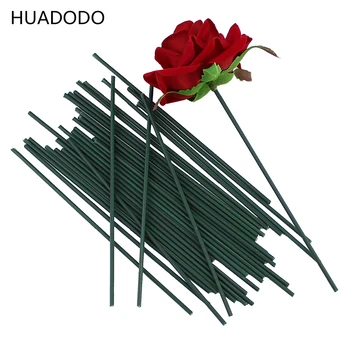 

HUADODO 50pcs 13cm Flowers stem Dark Green wire artificial flower Head accessory for wedding decoration (size 2mm)