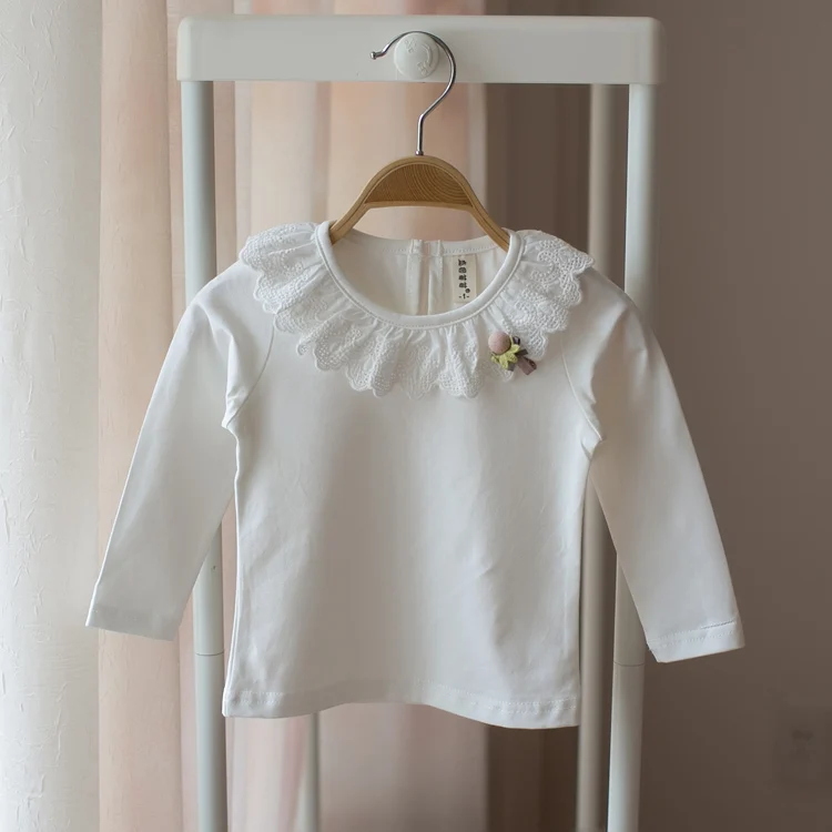 Коллекция года, весенне-осенняя рубашка для маленьких девочек Детская футболка с длинными рукавами кружевные топы, белые футболки для девочек - Цвет: Style 3 White