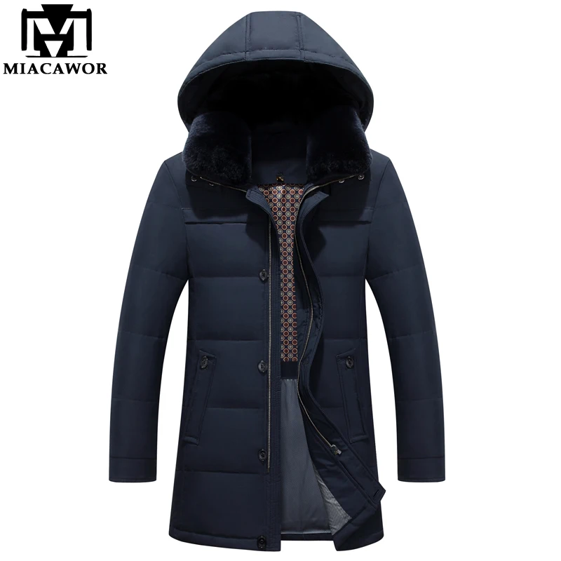

MIACAWOR New 2018 Men's Down Jacket Hooded Warm Winter Jacket Thick Business Casual Snow Men Parka Outerwear J516