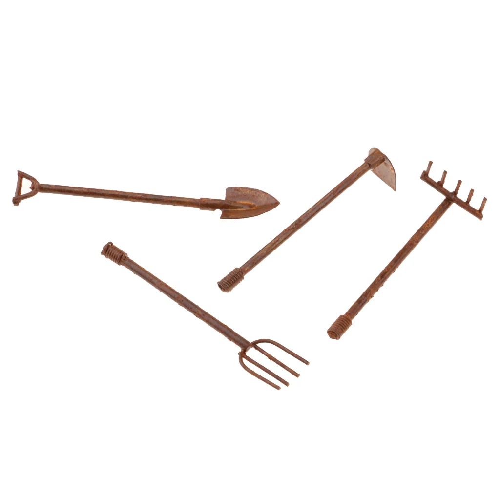 

1:12 Scale Dollhouse Miniature Shovel, Hoe and Pitchfork Farming Tools Fairy Garden Accessories