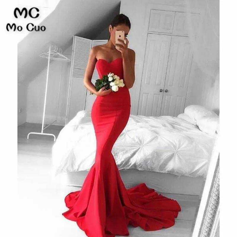 Red Mermaid Satin Evening Gown 2018 Sexy Sweetheart Pageant Dresses ,Long Prom Party Gown432