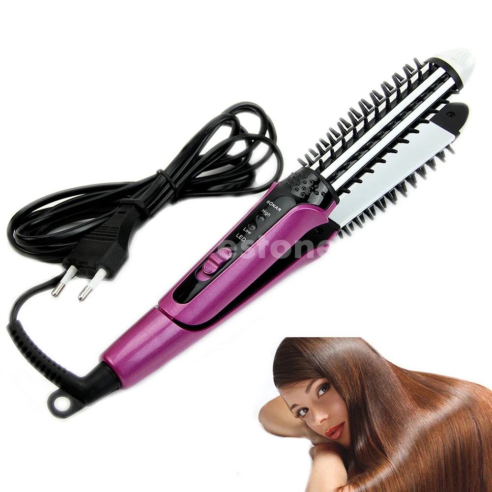

New mini 2 in 1 Hair Straightener Flat Iron Curling Curler Brush Drop Shipping Support