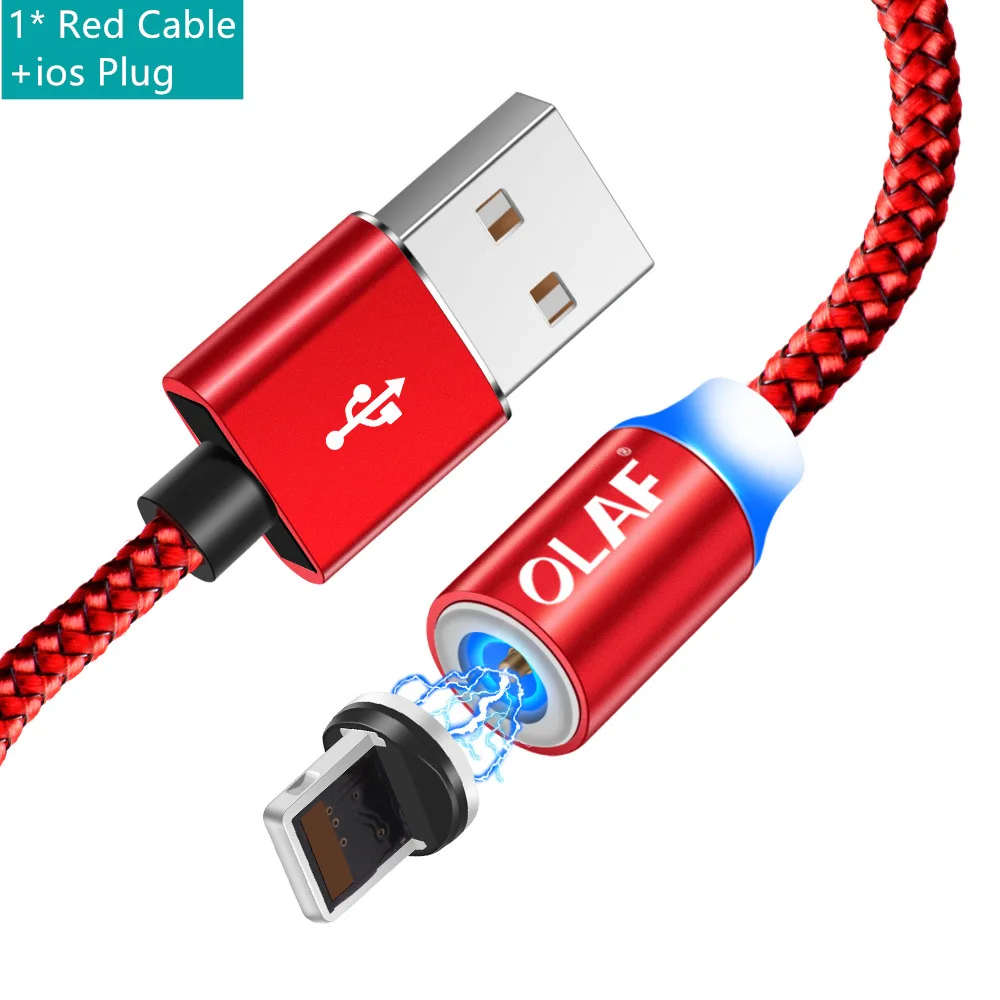 Магнитный usb-кабель OLAF 1 м 2 м 8-контактный кабель для быстрой зарядки USB для iPhone 6 7 8 Plus X XR XS XSMax Магнитный светодиодный шнур для зарядного устройства - Цвет: Красный