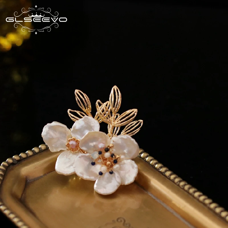 

GLSEEVO Natural Baroque Pearl Flower Brooch For Women Party Engagement Handmade Brooches Broche Femme Bijoux Fine Jewelry GO0339