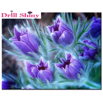 

Hot Sale Rhinestones Diy Mosaic Diamond Painting Cross Stitch pictures of diamond Square Resin Diamond Embroidery Purple Flower