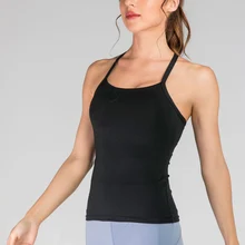 Женский сплошной цвет без рукавов дышащий жилет без спинки для фитнес-Йога Спорт YA88