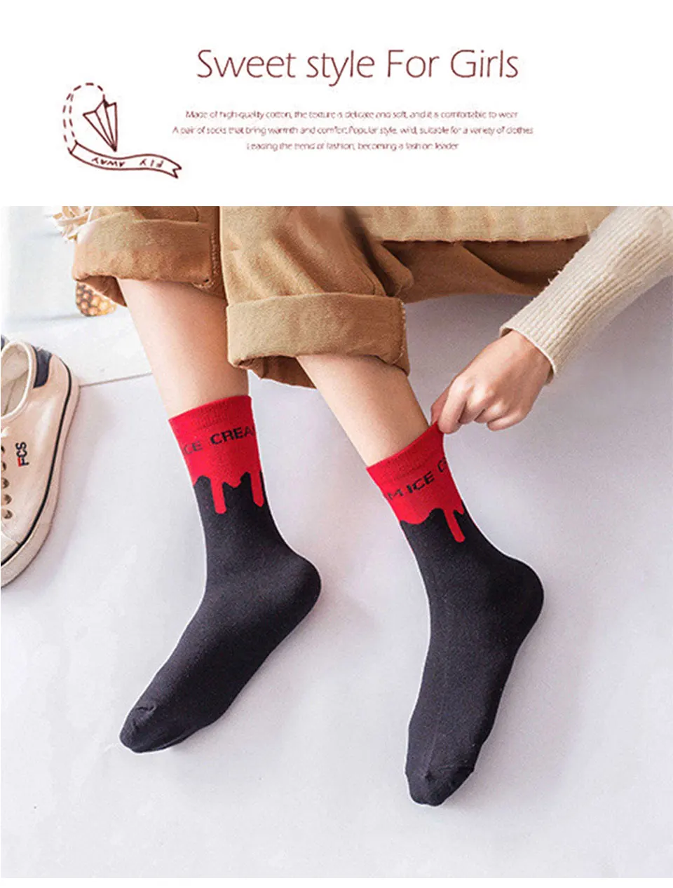 2019 Hot new products Harajuku Spring and Autumn College Wind Women`s Socks Cotton Sports Street Ladies Casual Simple Tube Socks (1)