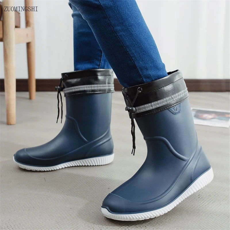 Rubber Round Toe Ankle Rain Boots Men Winter Fishing Boots with Liner ...