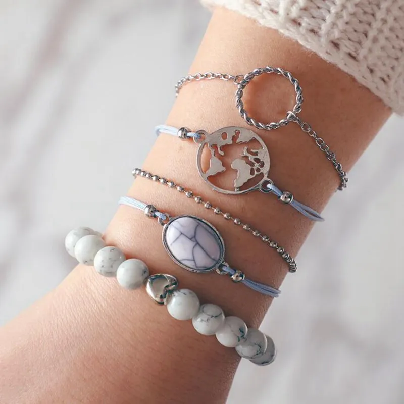 

Simple Heart Bracelet Personality DIY Bohemian Map Bracelet & Bangles Multi-Layer Bracelet Drop Shipping Pulseiras