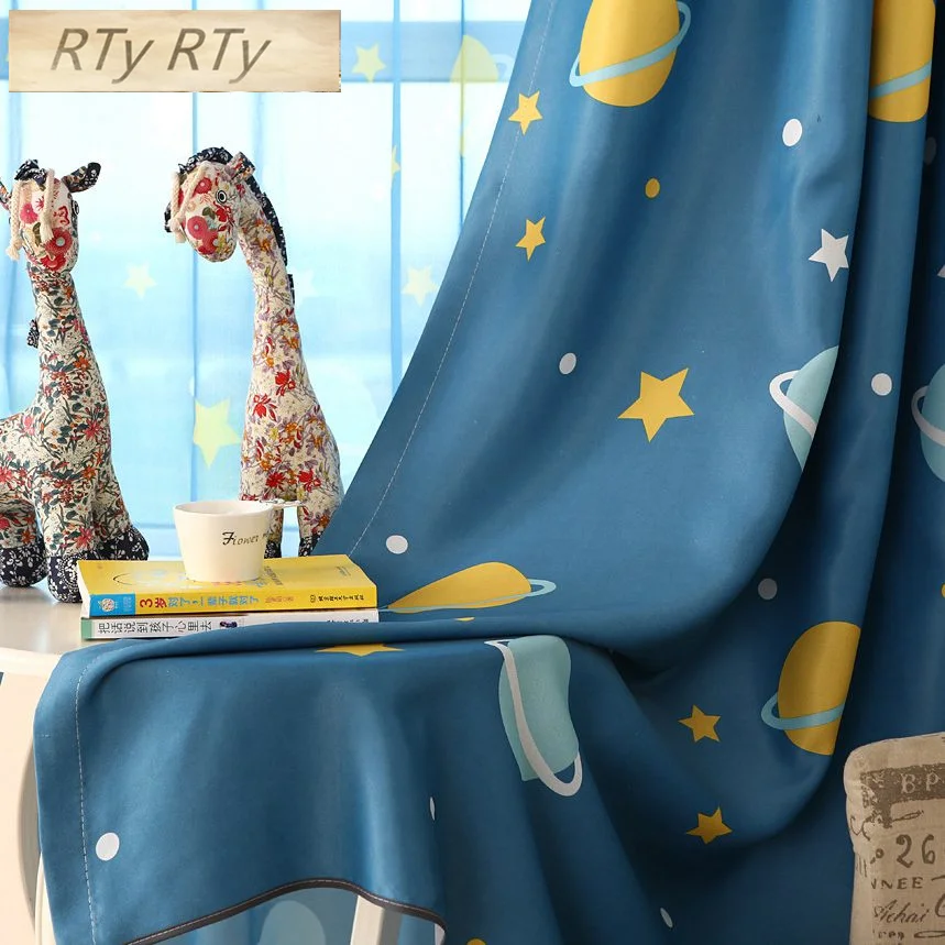 

Blue Planet Print Curtains for Children Room Kids Boys Sons Nursery Kindergarten Modern Simple French Window Drapes wp355C