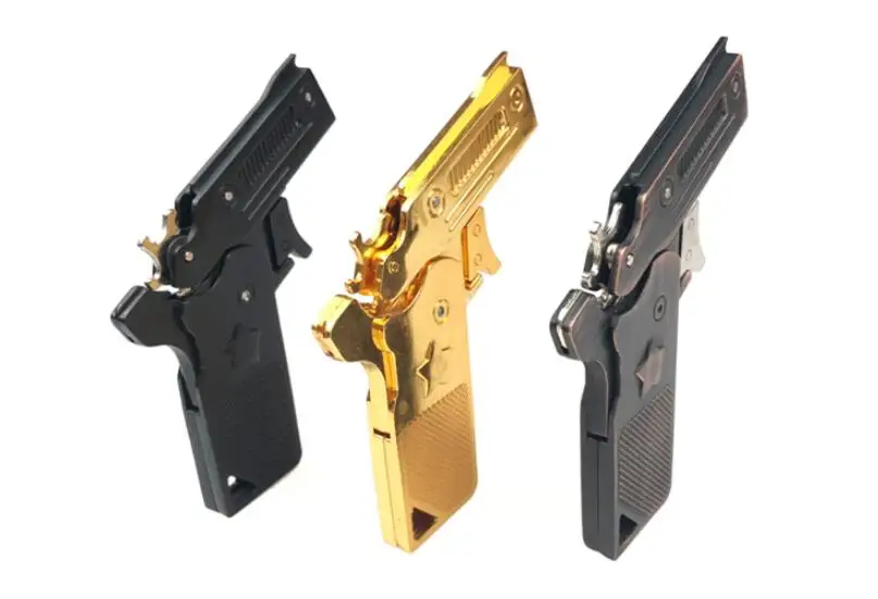 Белый/черный/синий/красный металлический стрелковый пистолет 11*10 см мини складной пистолет с резиновой лентой игрушки военные подарки на день рождения для детей A342
