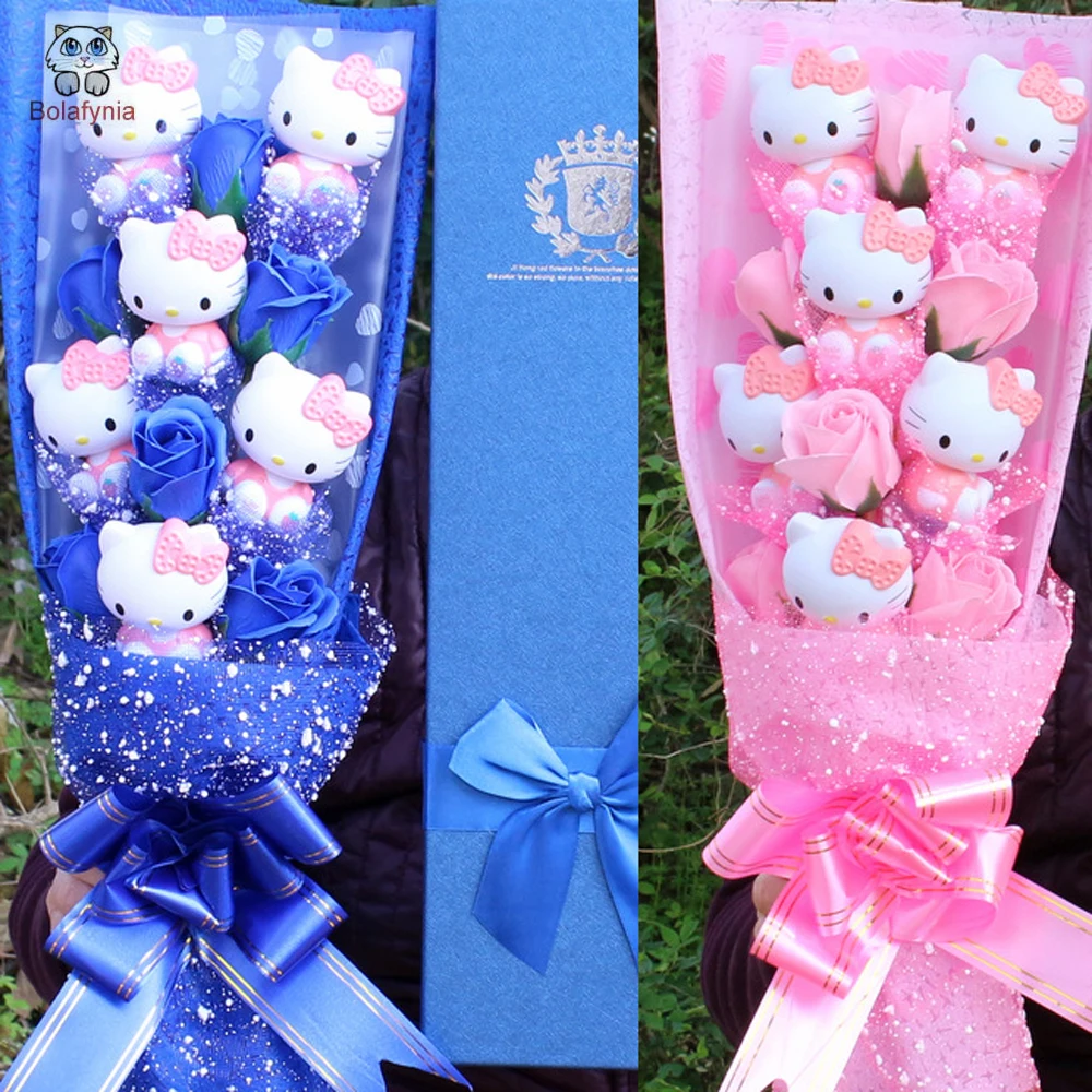 BOLAFYNIA cartoon hello kitty Soap flower toy bouquet for birthday