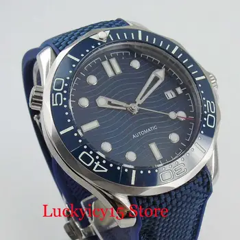 

BLIGER Automatic Men's Watch With Wave Sterile Dial Date Window Rubber Strap 41mm Self Winding Watch