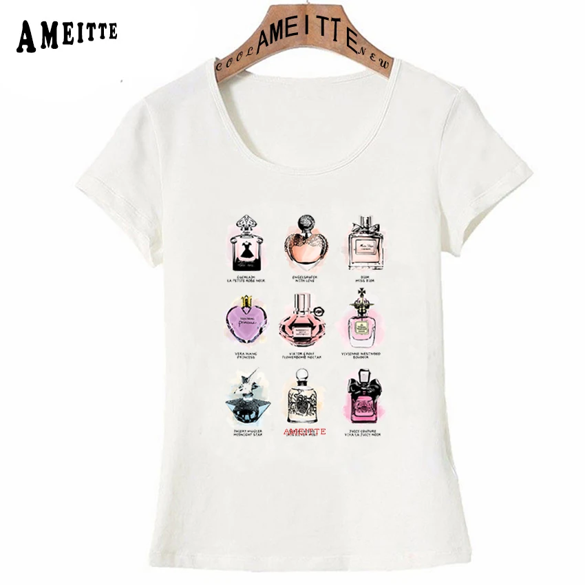 

Vintage Fashion Perfume Bottles Collector Watercolor Print T-Shirt Summer Women t-shirt Funny Casual Ladies Tops Cute girl Tees