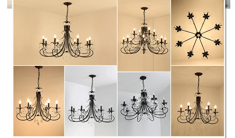 Antique Chandeliers Luminaires Home Black Iron Led Lighting Dining Room Luxury ceiling Bedroom Living Room Crystal Chandelier