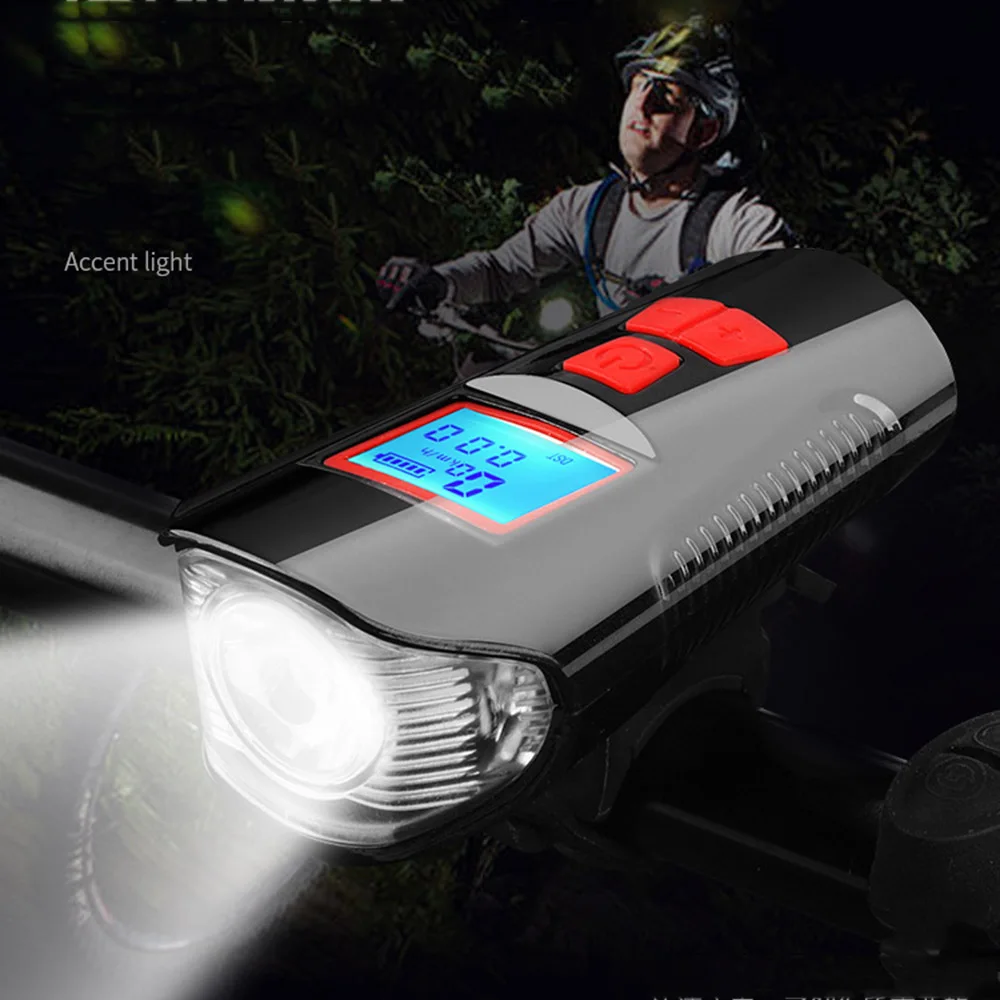 

Waterproof Bicycle Lights USB Rechargeable Bike Front Light Flashlight Handlebar Cycling Head Lights Horn Speed Meter LCD Screen