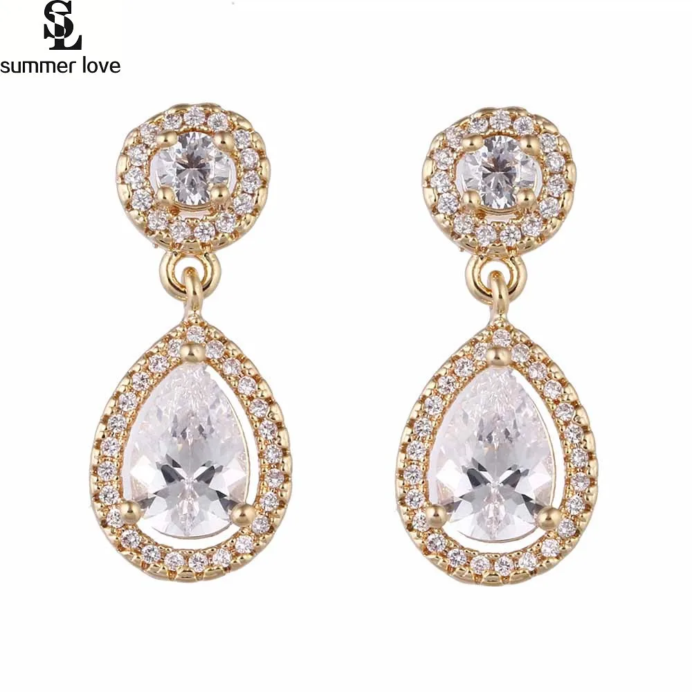 

Luxury AAA Cubic Zirconia Crystal Water Drop Earrings Dangle Bridal Wedding Earrings for Women Gift Brides Classic CZ Jewelry