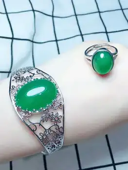 

925 silver inlaid natural chalcedony bracelet set, the jade face is clean and bright, fresh, elegant, and it is very tall. C1#