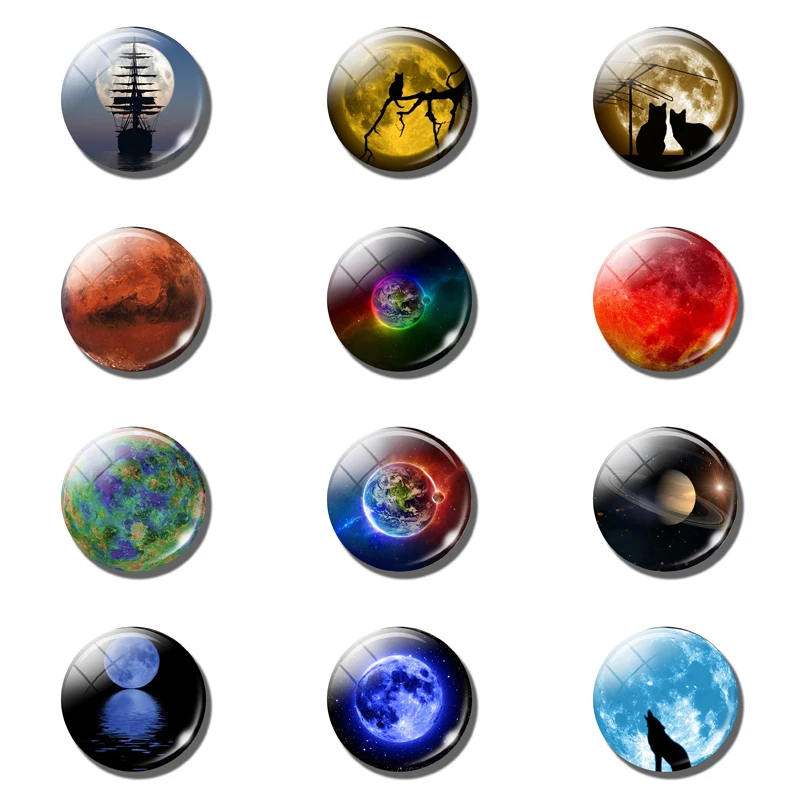 12PCS Romantic mysterious planet nebula Snap Buttons 16mm Glass Cabochon Metal Buckle DIY Handmade Charm Photo Snaps Wholesale