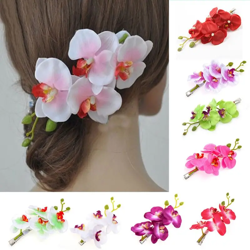 

Women Artificial Phalaenopsis Flower Heads Large Hair Clip Fake Butterfly Orchid Floral Bridal Hairgrip Wedding Decor Barrettes