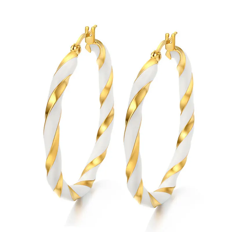 

Titanium Circle Drop Earring White and Gold Color Fashion Female Cloth Accessories CZ Jewelry