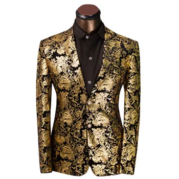 ^*Best Offers Новинка 2017, брендовая одежда, роскошные золотые костюмы, мужской блейзер с принтом, повседневный цветочный блейзер Jaqueta De Luxo, куртки для мужч... ^*Best Offers Новинка 2017, брендовая одежда, роскошные золотые костюмы, мужской блейзер с принтом, повседневный цветочный блейзер Jaqueta De Luxo, куртки для мужч...