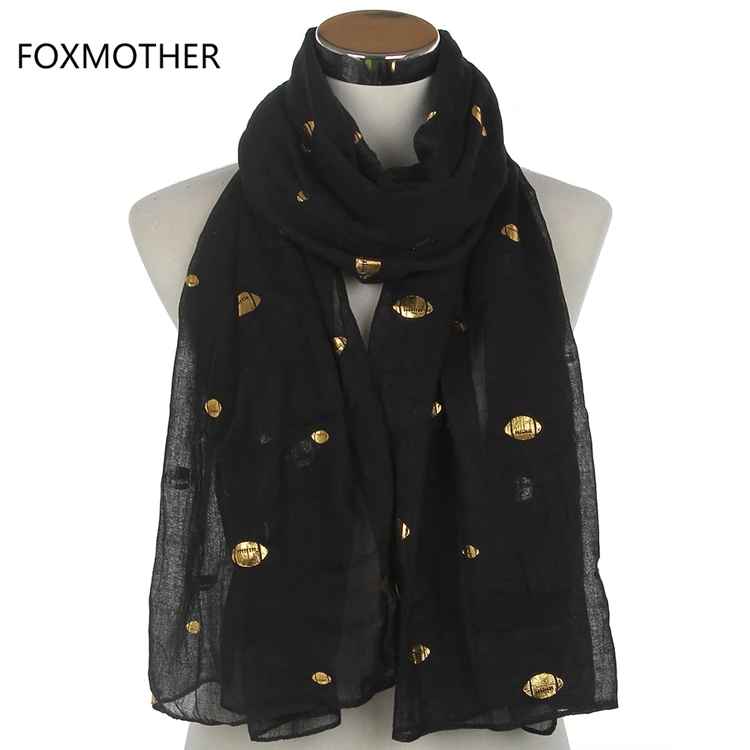 FOXMOTHER европейский дизайн черный фиолетовый красный блеск металлическая Золотая фольга регби шарфы шаль платок пашмины для женщин Подарки
