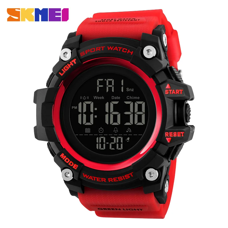 SKMEI мужские спортивные часы хронограф модные часы для мужчин Топ водонепроницаемые часы для обратного отсчета времени цифровые наручные часы Relogio Masculino1384 - Цвет: Красный