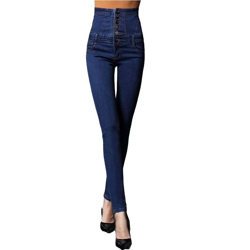 

European style plus size S-6XL cotton jeans women single breasted high waist fashion all match slim pencil denim pants woman D5