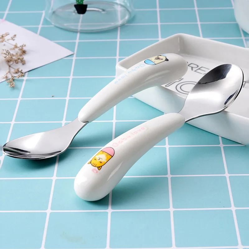 

304 children's tableware stainless steel spoon fork set prince dog princess cat stereo stainless steel fork portable boxed suit