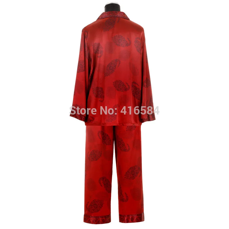 Роскошная Китайская красная короткая/длинная Пижама пара атласная шелковая ночная рубашка мужская Шелковая пижама атласная пижама