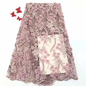

Newest African Lace Fabric, 3D Lace Fabric Light Pink Color High Quality Lace, Nigeria Lace Fabric For Wedding Party Dress