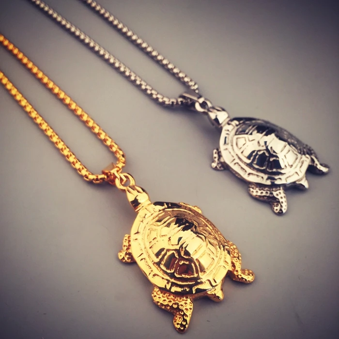 Stainless Steel Gold Sea Turtle Pendant Necklace for Men Vintage Jewelry Personalized Necklace