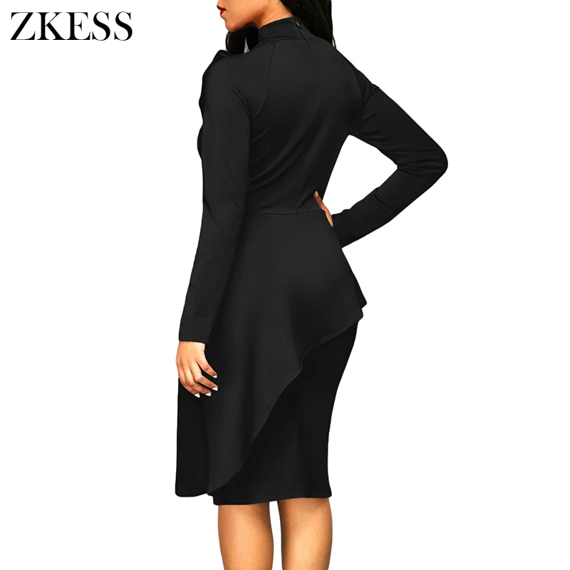Black-Asymmetric-Peplum-Style-Pussy-Bow-Dress-LC61826-2-2 