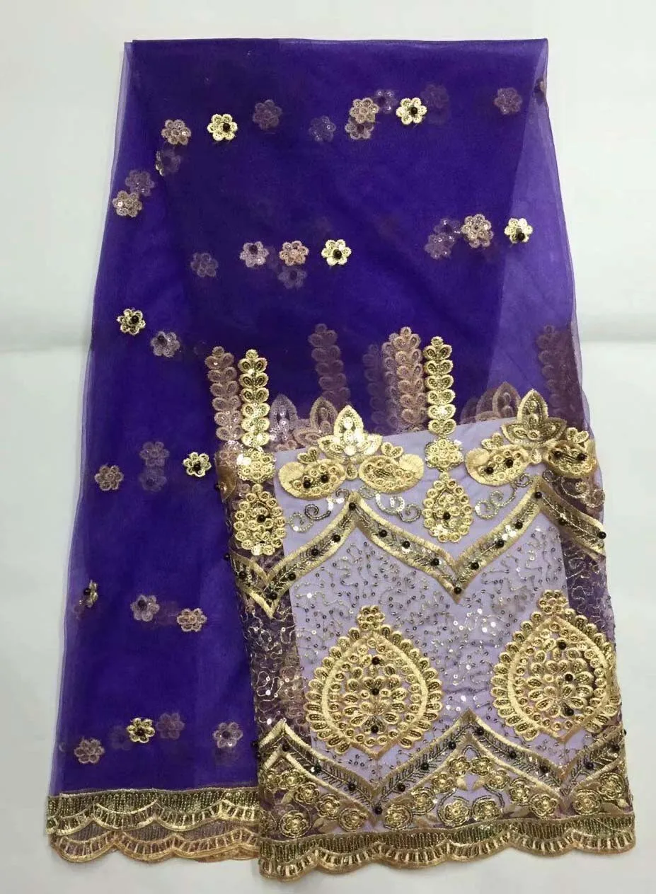 

High Quality Nigerian Wedding Lace Fabric purple Latest African Laces 2018 French Net Lace Fabric With beads for Dress