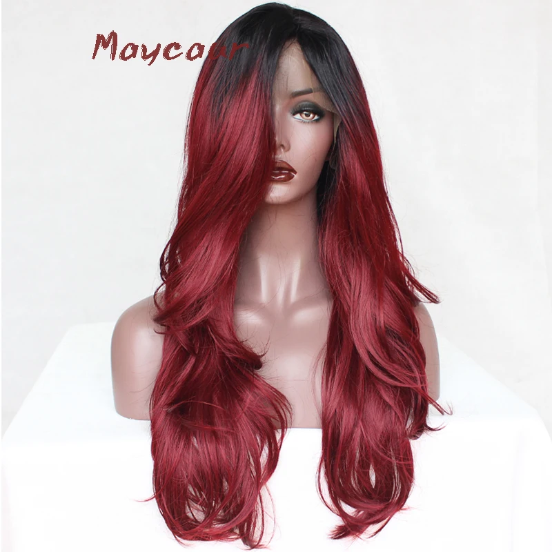 Ombre красный длинный прямой синтетический парик на кружеве жаропрочные волосы парики для женщин часть парики 180 плотность
