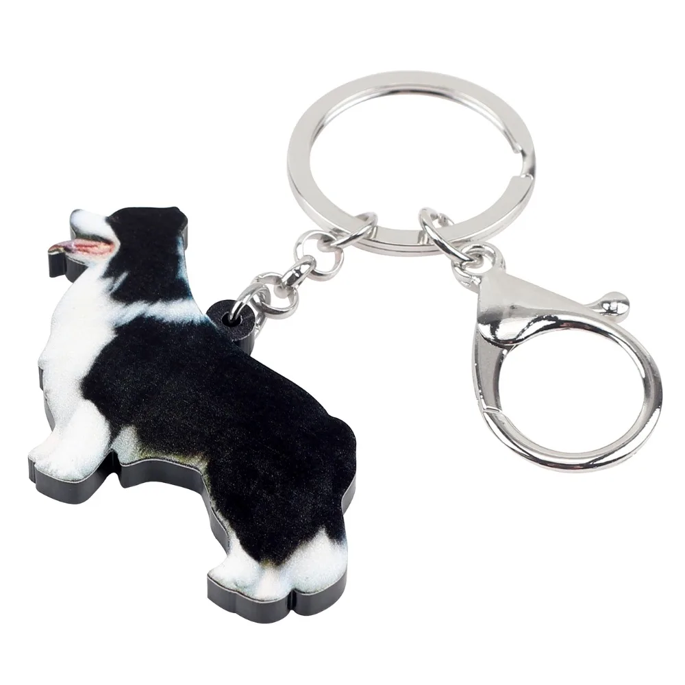 Bonsny Acrylic Cartoon Border Collie Dog Key Chain Keychain Ring Animal Jewelry For Women Girls Ladies Car Bag Purse Charms Gift