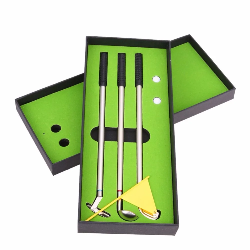 Caiton набор ручек для гольфа, мини настольная шариковая ручка с маленьким шариком для гольфа, подарочный набор с зеленым, флагом, 3 ручки для клюшек и 2 шарика