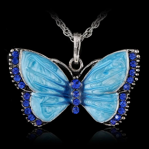 Винтажное ожерелье с подвеской в виде бабочки для женщин, платье для девочек, одежда, бижутерия, ожерелье в виде животного - Окраска металла: blue