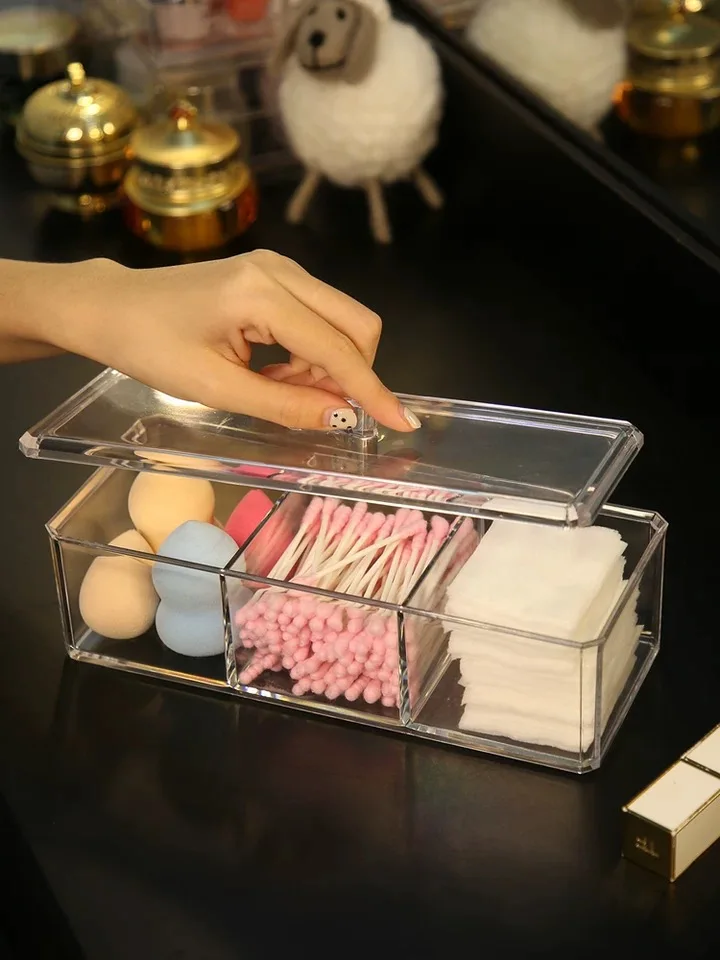 Makeup Cotton Organizer Acrylic Storage Box for Cotton Swab and Beauty Egg Cosmtic Plastic Makeup Storage