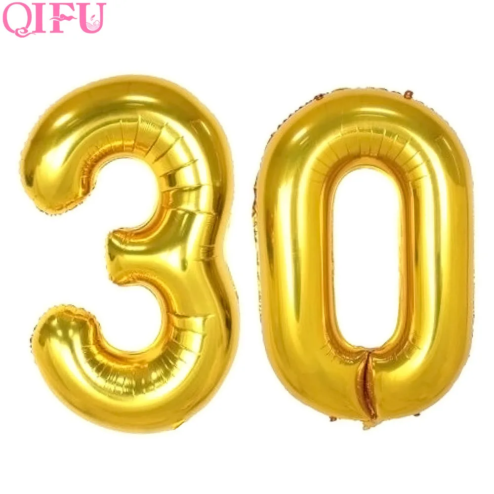 

QIFU 32 40inch Gold Foil Balloons Happy Birthday Decoration Aluminium Digit Number Balloon Birthday Party Supplies Wedding Decor