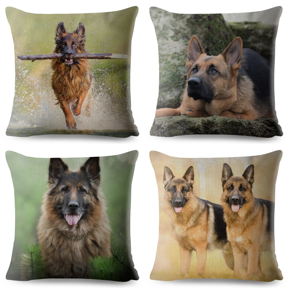 German Shepherd Dog Print Throw Pillow Cover 45*45 Cushion Covers Linen Pillows Cases Sofa Home Decor Pet Pillow Case