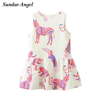 

Sundea Angel Girl Print Dress Brand Sleeveless O-neck Printing Horse Parrot Pattern for Kids Animal Girl Dress Children Clothes